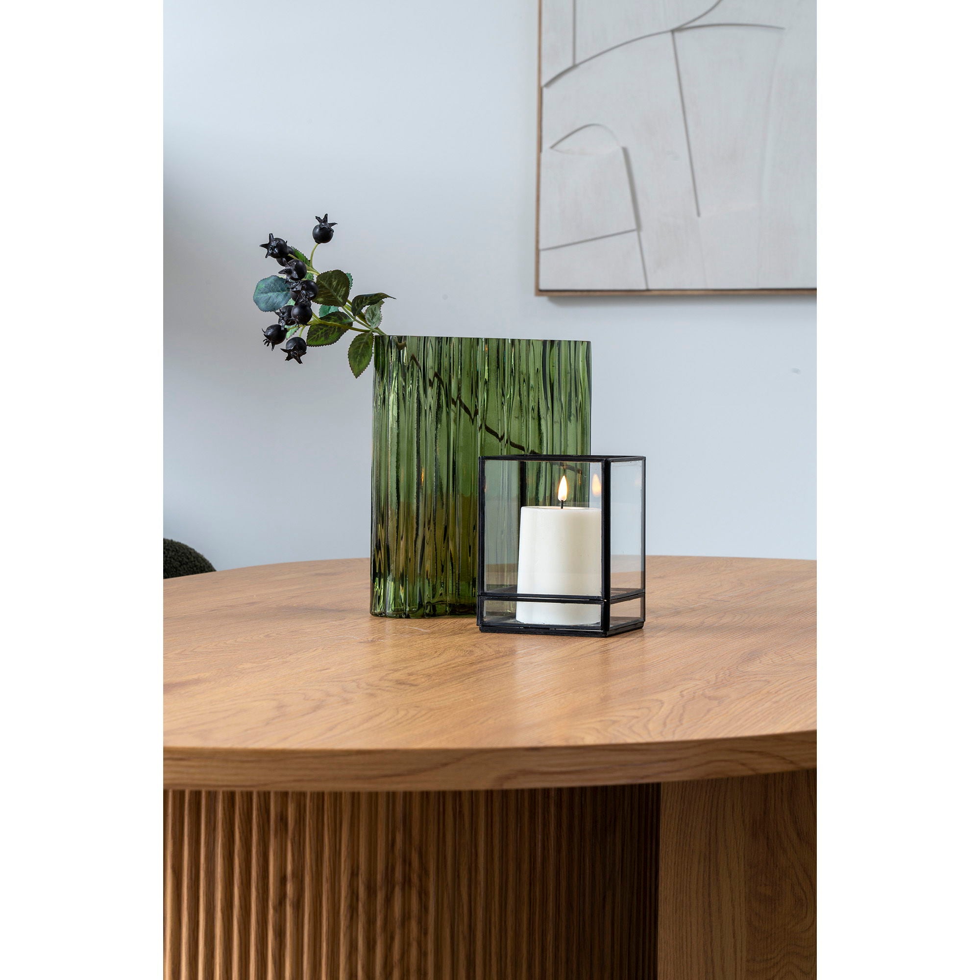 Glasvase – geriffelt, smoked green, 26,5 cm